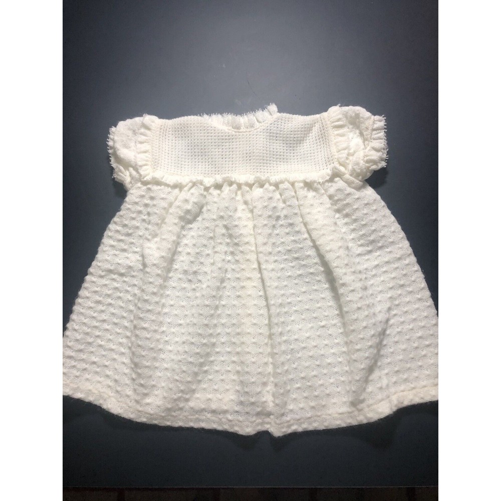 Vintage 60's Marshall Field Baby Girl Sweater Dress White Belgium 6-12 M EUC